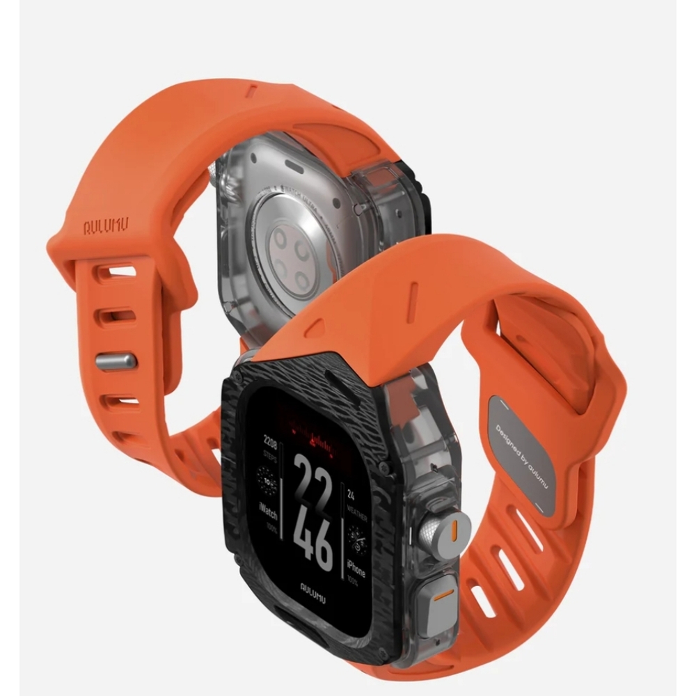 Aulumu AuA01 Case w/Band for Apple Watch Ultra 1/2/3 Carbon Fiber Cover FKM Band